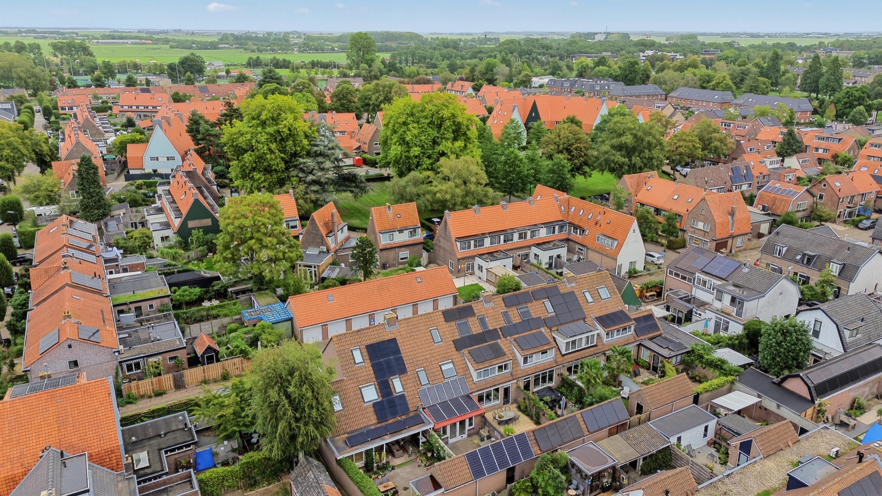 Dronebeeld van een woonwijk